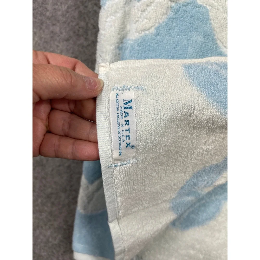 Vintage Martex Blue White Trellis Towel Set 3pc MCM Cotton Made in USA 6638